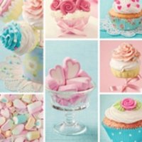 Фартук для кухни пирожные конфеты розовые голубые