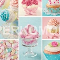 Фартук для кухни пирожные конфеты розовые голубые