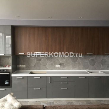 Прямая кухня в стиле лофт серого цвета