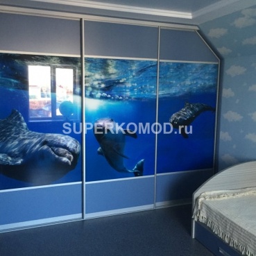 Встроенный шкаф купе с фотопечатью дельфинов Встроенный шкаф купе с фотопечатью дельфинов