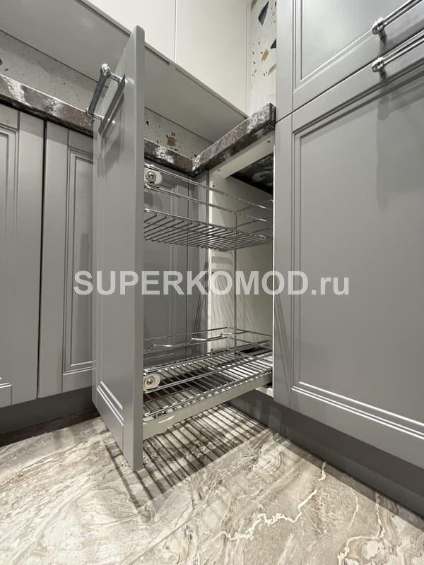 Серая кухня-гостиная с раздвижными дверями заказать недорого