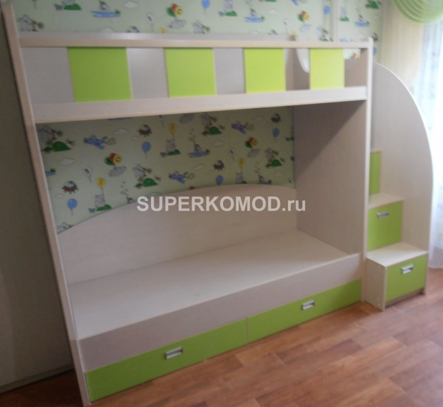 Детская двухъярусная кровать зеленая