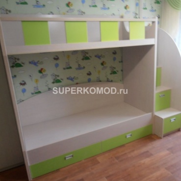 Детская двухъярусная кровать зеленая Детская двухъярусная кровать зеленая