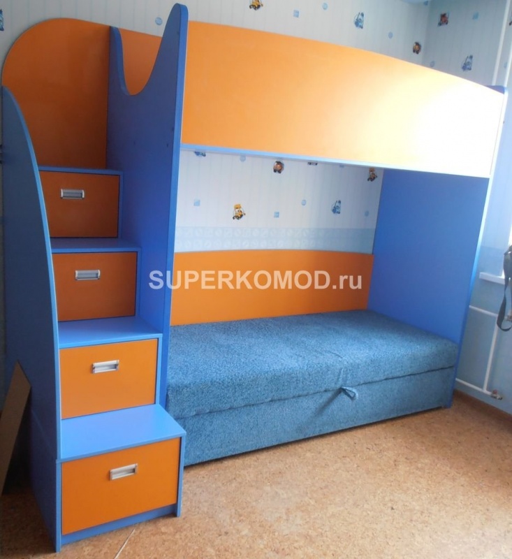 Кровать для детской оранжевый синий два яруса